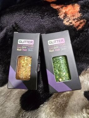 GLITTER Gold and Green Cosmetic Sequins Pack - DIY Nail & Hair Glitter